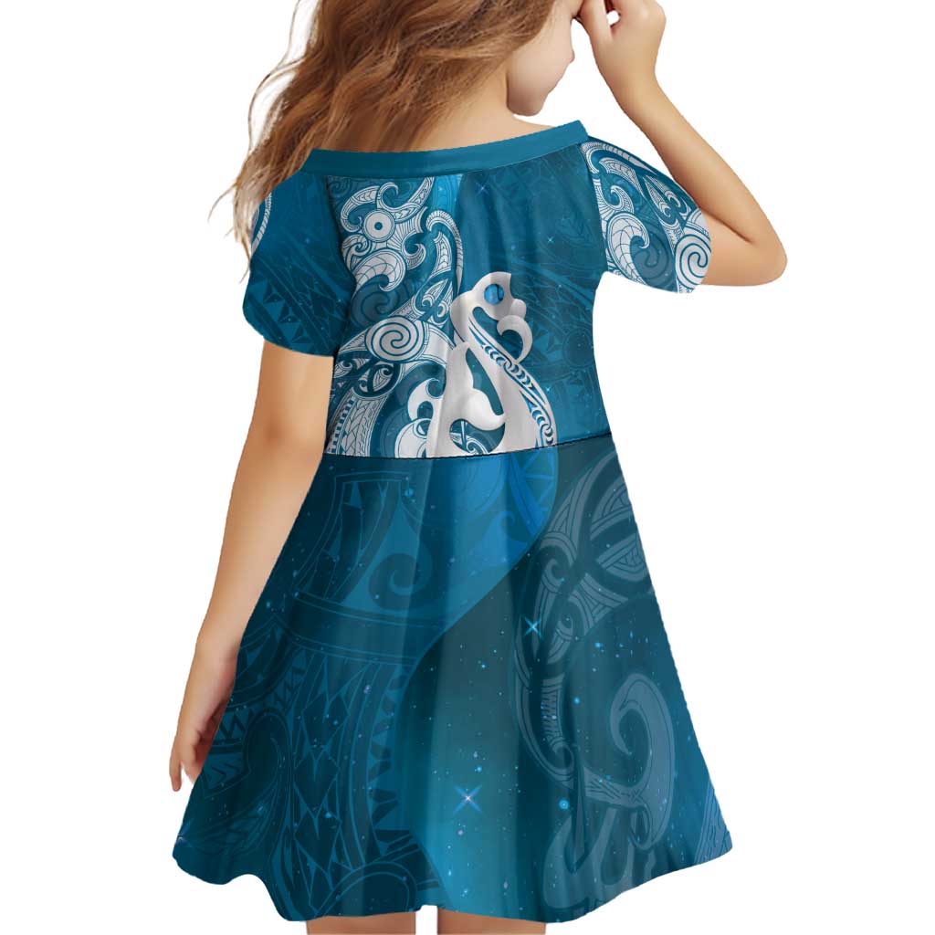 New Zealand Matariki Family Matching Off The Shoulder Long Sleeve Dress and Hawaiian Shirt Maori Manaia Galaxy Silver Fern Blue Color LT22 - Polynesian Pride