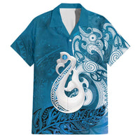 New Zealand Matariki Family Matching Off Shoulder Short Dress and Hawaiian Shirt Maori Manaia Galaxy Silver Fern Blue Color LT22 Dad's Shirt - Short Sleeve Blue - Polynesian Pride