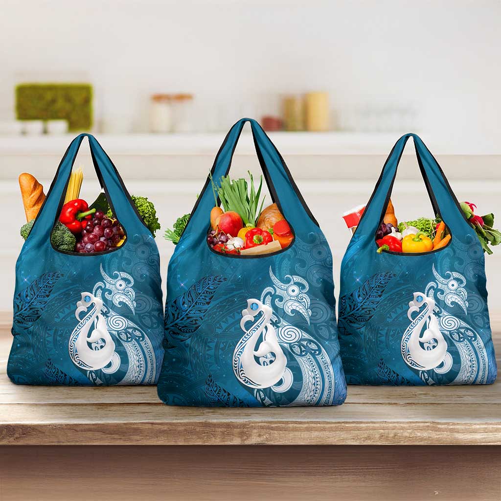 New Zealand Matariki Grocery Bag Maori Manaia Galaxy Silver Fern Blue Color LT22 3-pack One Size Blue - Polynesian Pride