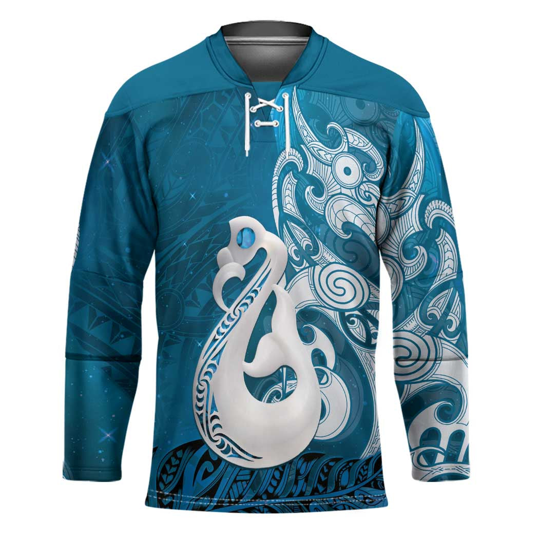 New Zealand Matariki Hockey Jersey Maori Manaia Galaxy Silver Fern Blue Color LT22 Unisex Blue - Polynesian Pride