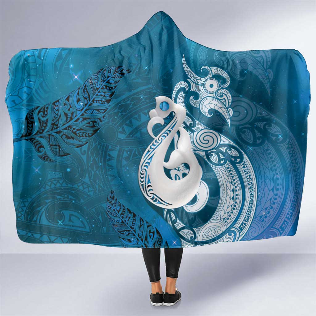 New Zealand Matariki Hooded Blanket Maori Manaia Galaxy Silver Fern Blue Color LT22 One Size Blue - Polynesian Pride