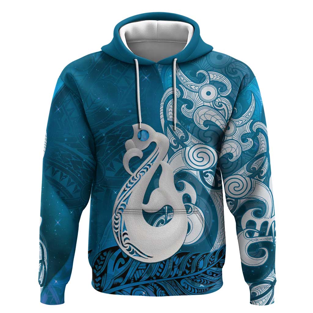 New Zealand Matariki Hoodie Maori Manaia Galaxy Silver Fern Blue Color LT22 Pullover Hoodie Blue - Polynesian Pride