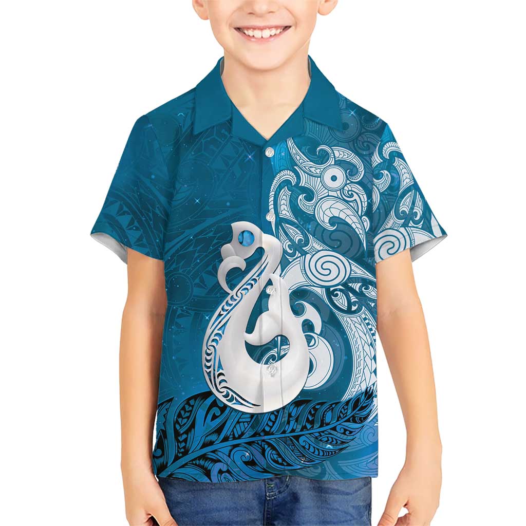 New Zealand Matariki Kid Hawaiian Shirt Maori Manaia Galaxy Silver Fern Blue Color LT22 Kid Blue - Polynesian Pride