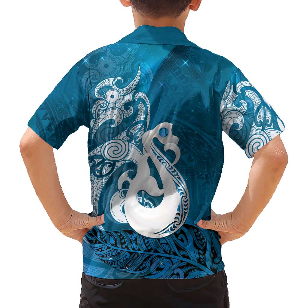 New Zealand Matariki Kid Hawaiian Shirt Maori Manaia Galaxy Silver Fern Blue Color LT22 - Polynesian Pride