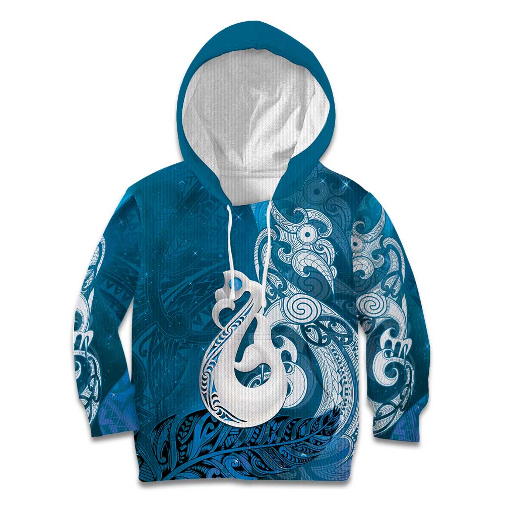 New Zealand Matariki Kid Hoodie Maori Manaia Galaxy Silver Fern Blue Color LT22 Hoodie Blue - Polynesian Pride