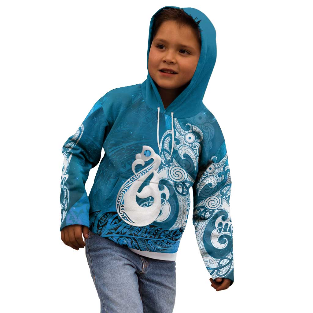 New Zealand Matariki Kid Hoodie Maori Manaia Galaxy Silver Fern Blue Color LT22 - Polynesian Pride