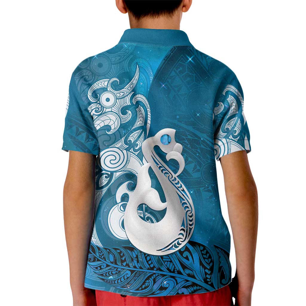 New Zealand Matariki Kid Polo Shirt Maori Manaia Galaxy Silver Fern Blue Color LT22 - Polynesian Pride