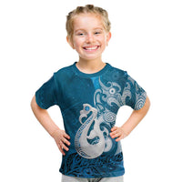 New Zealand Matariki Kid T Shirt Maori Manaia Galaxy Silver Fern Blue Color LT22 Blue - Polynesian Pride