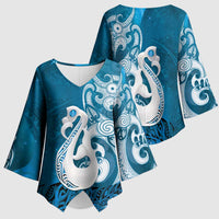 New Zealand Matariki Kimono Sleeve Blouse Maori Manaia Galaxy Silver Fern Blue Color LT22 - Polynesian Pride