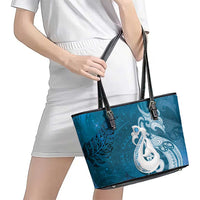 New Zealand Matariki Leather Tote Bag Maori Manaia Galaxy Silver Fern Blue Color LT22 - Polynesian Pride