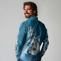 New Zealand Matariki Long Sleeve Polo Shirt Maori Manaia Galaxy Silver Fern Blue Color LT22 - Polynesian Pride