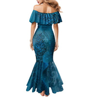 New Zealand Matariki Mermaid Dress Maori Manaia Galaxy Silver Fern Blue Color LT22 - Polynesian Pride
