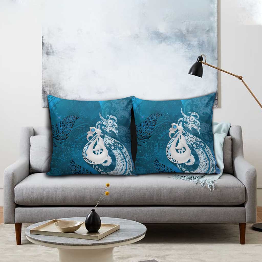 New Zealand Matariki Pillow Cover Maori Manaia Galaxy Silver Fern Blue Color LT22 - Polynesian Pride
