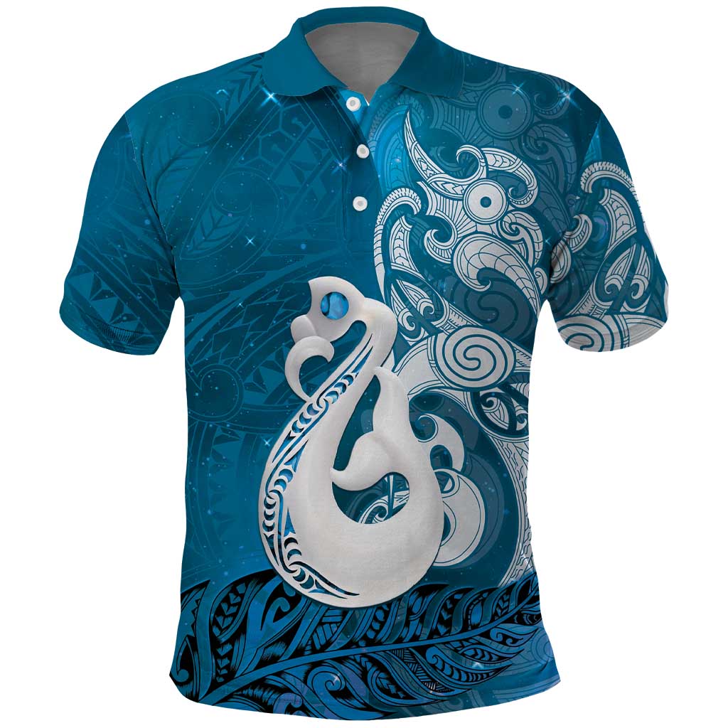 New Zealand Matariki Polo Shirt Maori Manaia Galaxy Silver Fern Blue Color LT22 Blue - Polynesian Pride