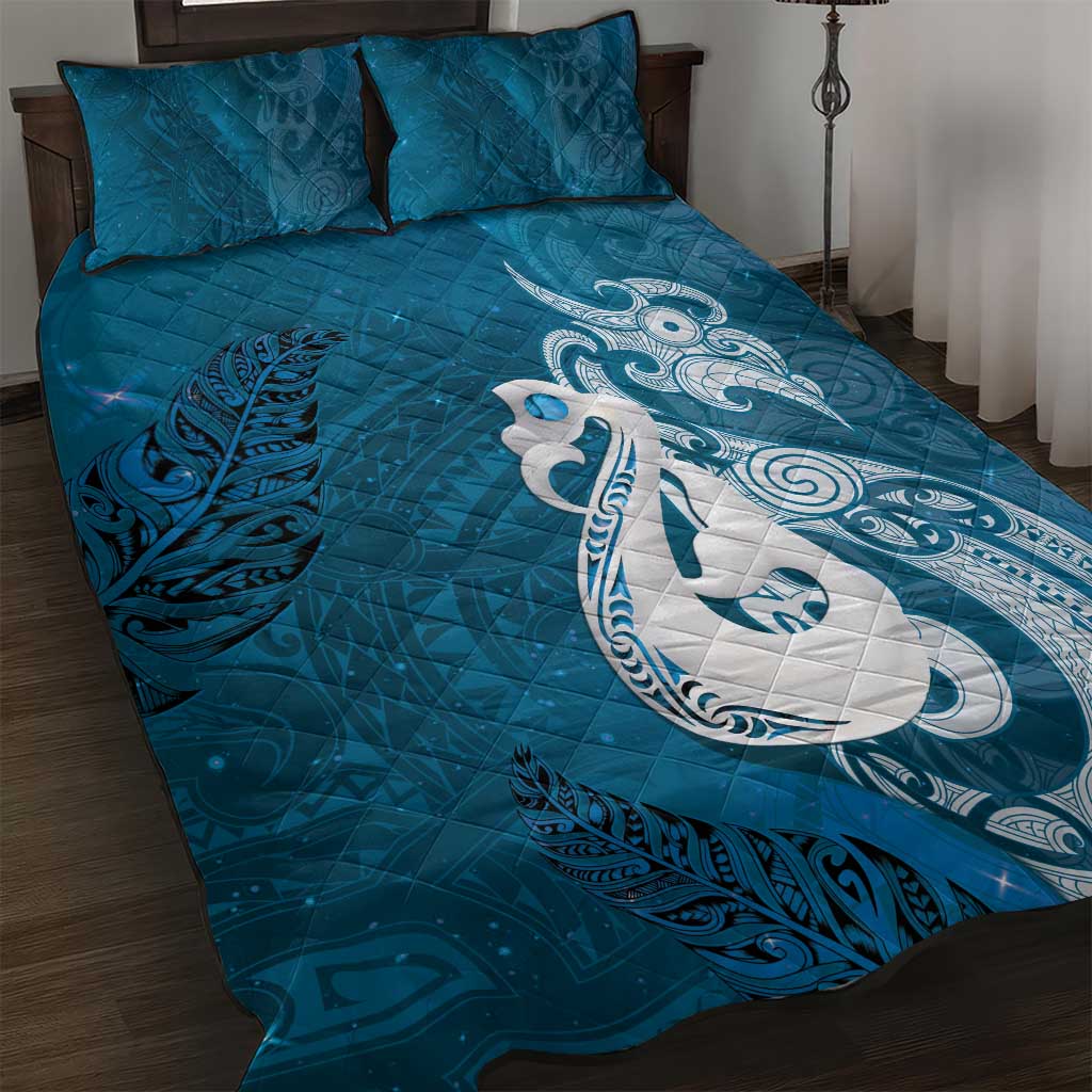 New Zealand Matariki Quilt Bed Set Maori Manaia Galaxy Silver Fern Blue Color LT22 Blue - Polynesian Pride