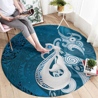 New Zealand Matariki Round Carpet Maori Manaia Galaxy Silver Fern Blue Color LT22 - Polynesian Pride