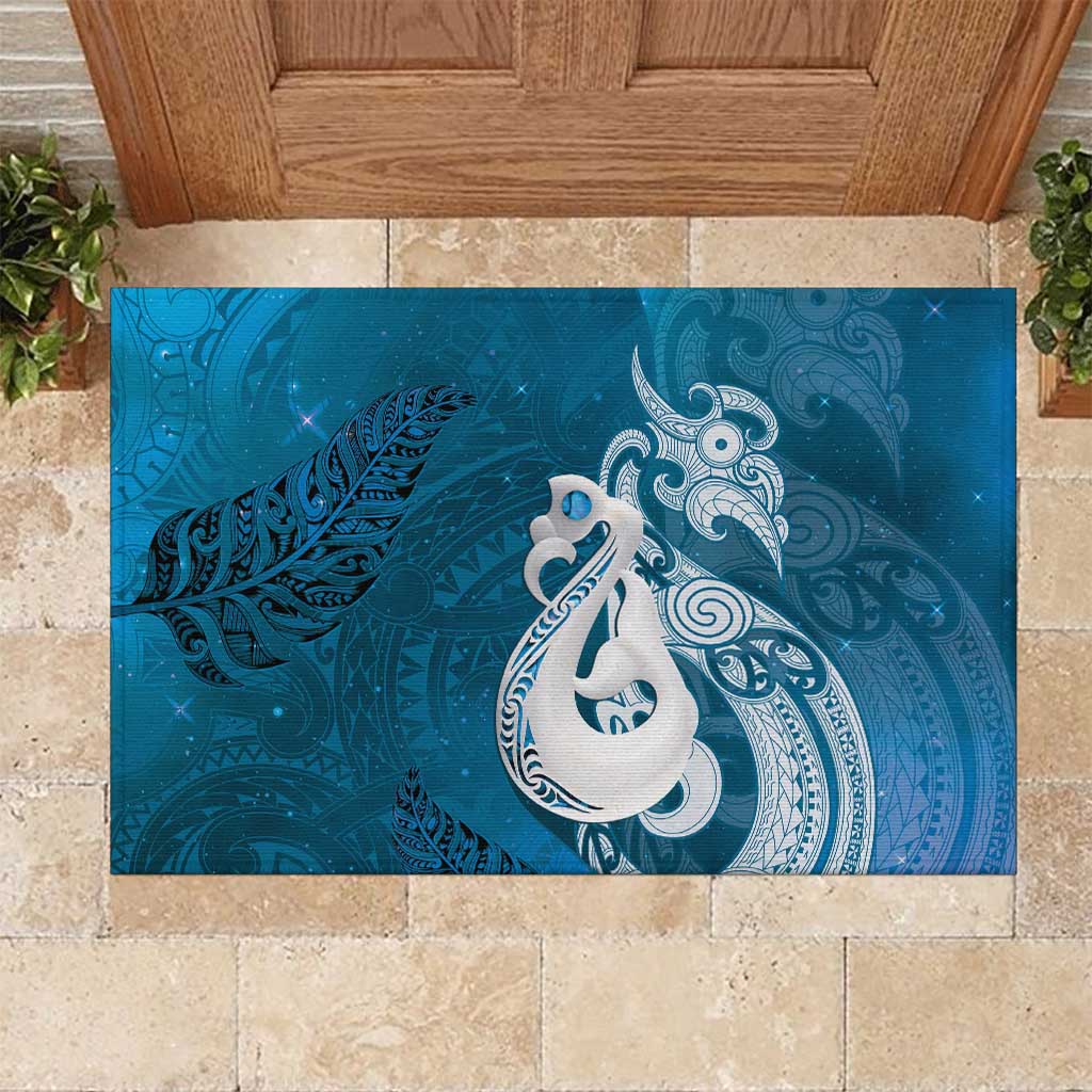 New Zealand Matariki Rubber Doormat Maori Manaia Galaxy Silver Fern Blue Color LT22 Blue - Polynesian Pride
