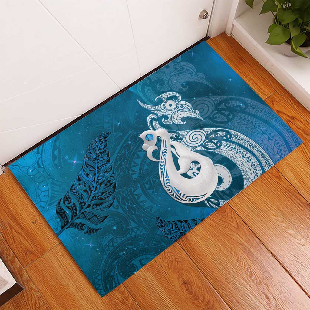 New Zealand Matariki Rubber Doormat Maori Manaia Galaxy Silver Fern Blue Color LT22 - Polynesian Pride