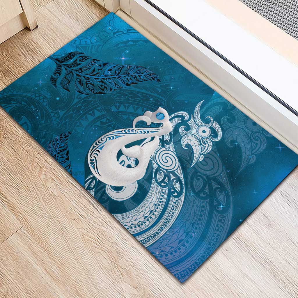 New Zealand Matariki Rubber Doormat Maori Manaia Galaxy Silver Fern Blue Color LT22 - Polynesian Pride