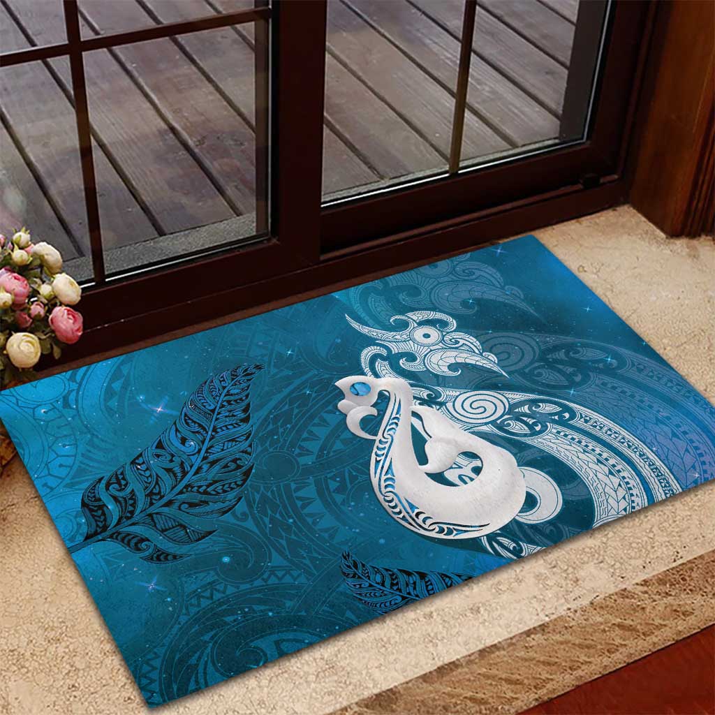 New Zealand Matariki Rubber Doormat Maori Manaia Galaxy Silver Fern Blue Color LT22 - Polynesian Pride