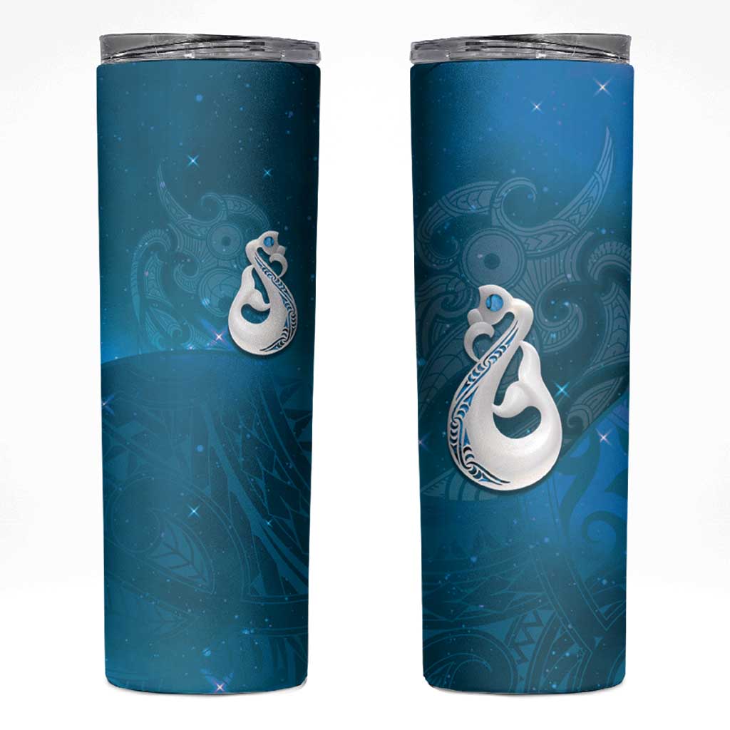New Zealand Matariki Skinny Tumbler Maori Manaia Galaxy Silver Fern Blue Color LT22 Blue - Polynesian Pride