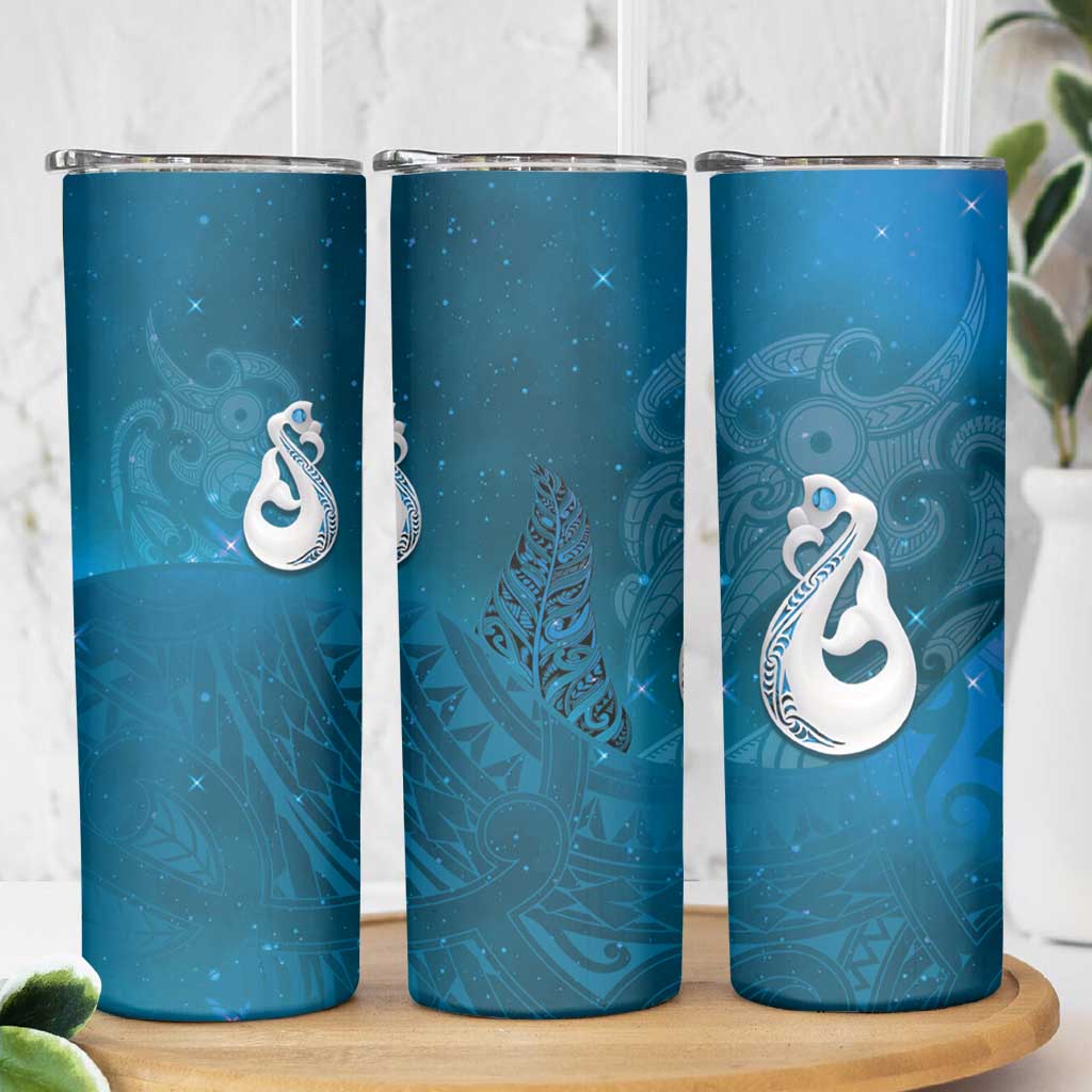New Zealand Matariki Skinny Tumbler Maori Manaia Galaxy Silver Fern Blue Color LT22 - Polynesian Pride
