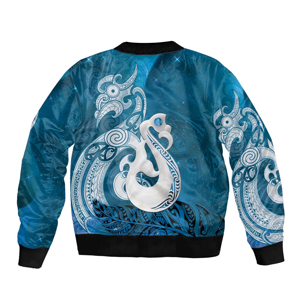New Zealand Matariki Sleeve Zip Bomber Jacket Maori Manaia Galaxy Silver Fern Blue Color LT22 - Polynesian Pride