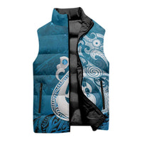 New Zealand Matariki Sleeveless Puffer Jacket Maori Manaia Galaxy Silver Fern Blue Color LT22 - Polynesian Pride