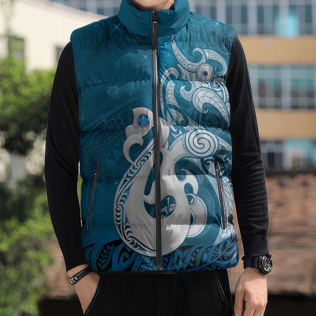 New Zealand Matariki Sleeveless Puffer Jacket Maori Manaia Galaxy Silver Fern Blue Color LT22 - Polynesian Pride