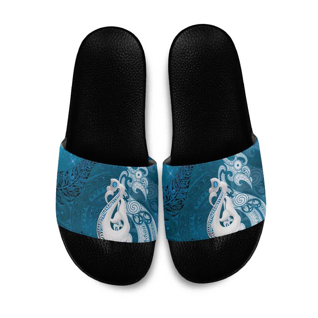 New Zealand Matariki Slide Sandals Maori Manaia Galaxy Silver Fern Blue Color LT22 Blue - Polynesian Pride