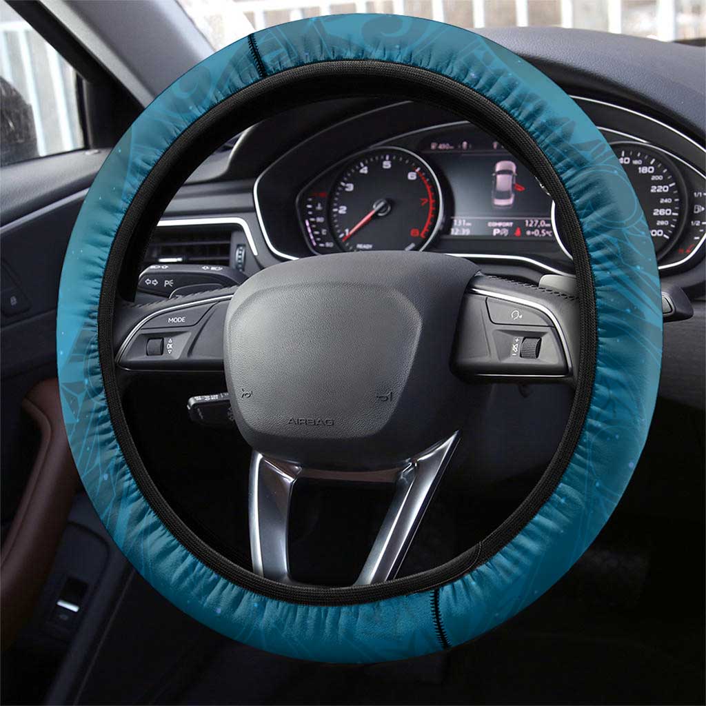 New Zealand Matariki Steering Wheel Cover Maori Manaia Galaxy Silver Fern Blue Color LT22 - Polynesian Pride