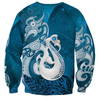 New Zealand Matariki Sweatshirt Maori Manaia Galaxy Silver Fern Blue Color