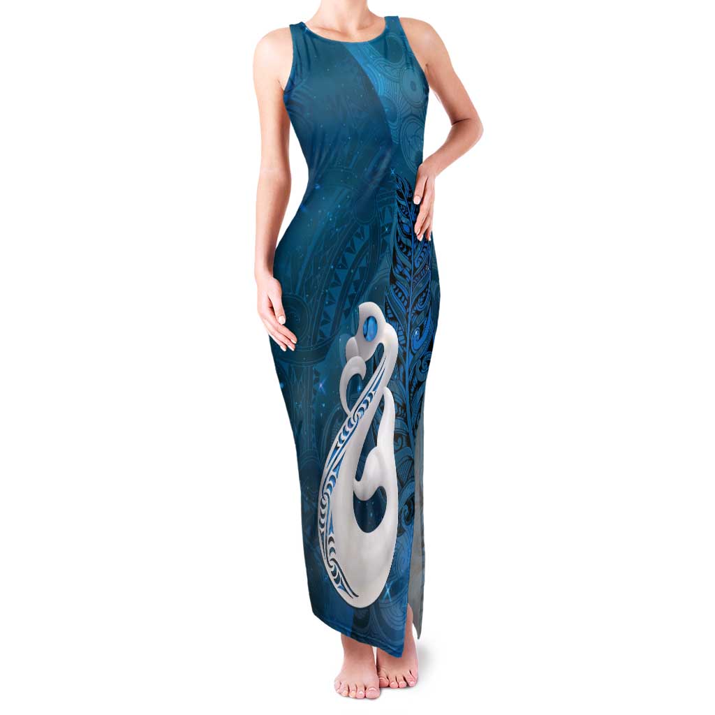 New Zealand Matariki Tank Maxi Dress Maori Manaia Galaxy Silver Fern Blue Color LT22 Women Blue - Polynesian Pride