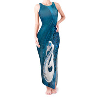 New Zealand Matariki Tank Maxi Dress Maori Manaia Galaxy Silver Fern Blue Color LT22 Women Blue - Polynesian Pride