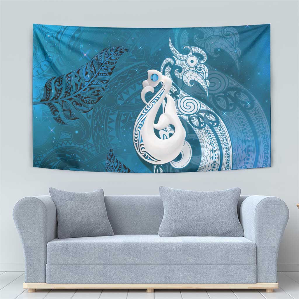 New Zealand Matariki Tapestry Maori Manaia Galaxy Silver Fern Blue Color