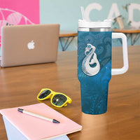 New Zealand Matariki Tumbler With Handle Maori Manaia Galaxy Silver Fern Blue Color LT22 - Polynesian Pride
