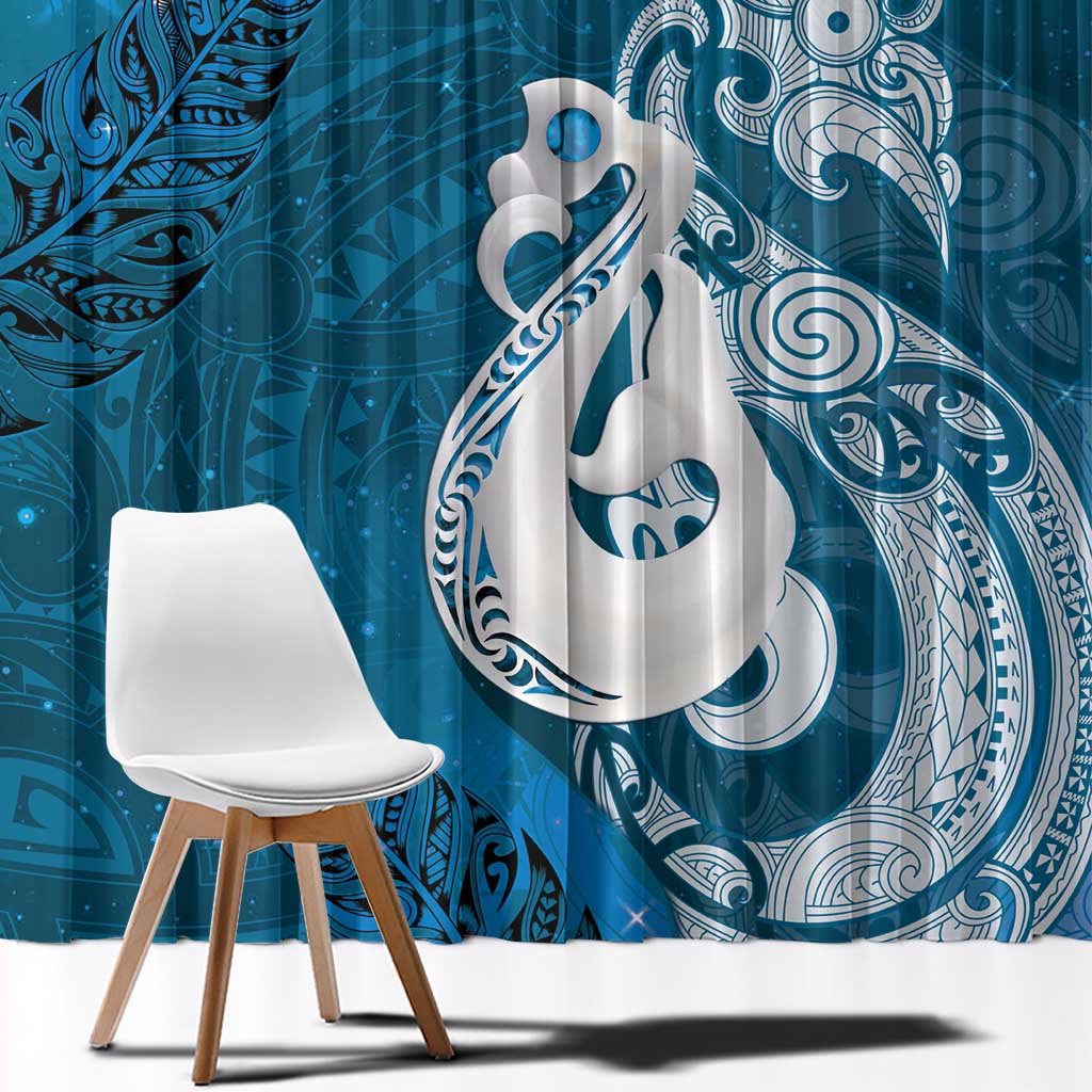 New Zealand Matariki Window Curtain Maori Manaia Galaxy Silver Fern Blue Color LT22 - Polynesian Pride