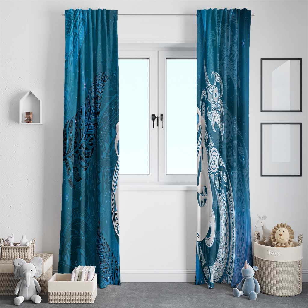 New Zealand Matariki Window Curtain Maori Manaia Galaxy Silver Fern Blue Color LT22 - Polynesian Pride