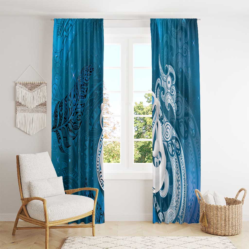 New Zealand Matariki Window Curtain Maori Manaia Galaxy Silver Fern Blue Color LT22 - Polynesian Pride
