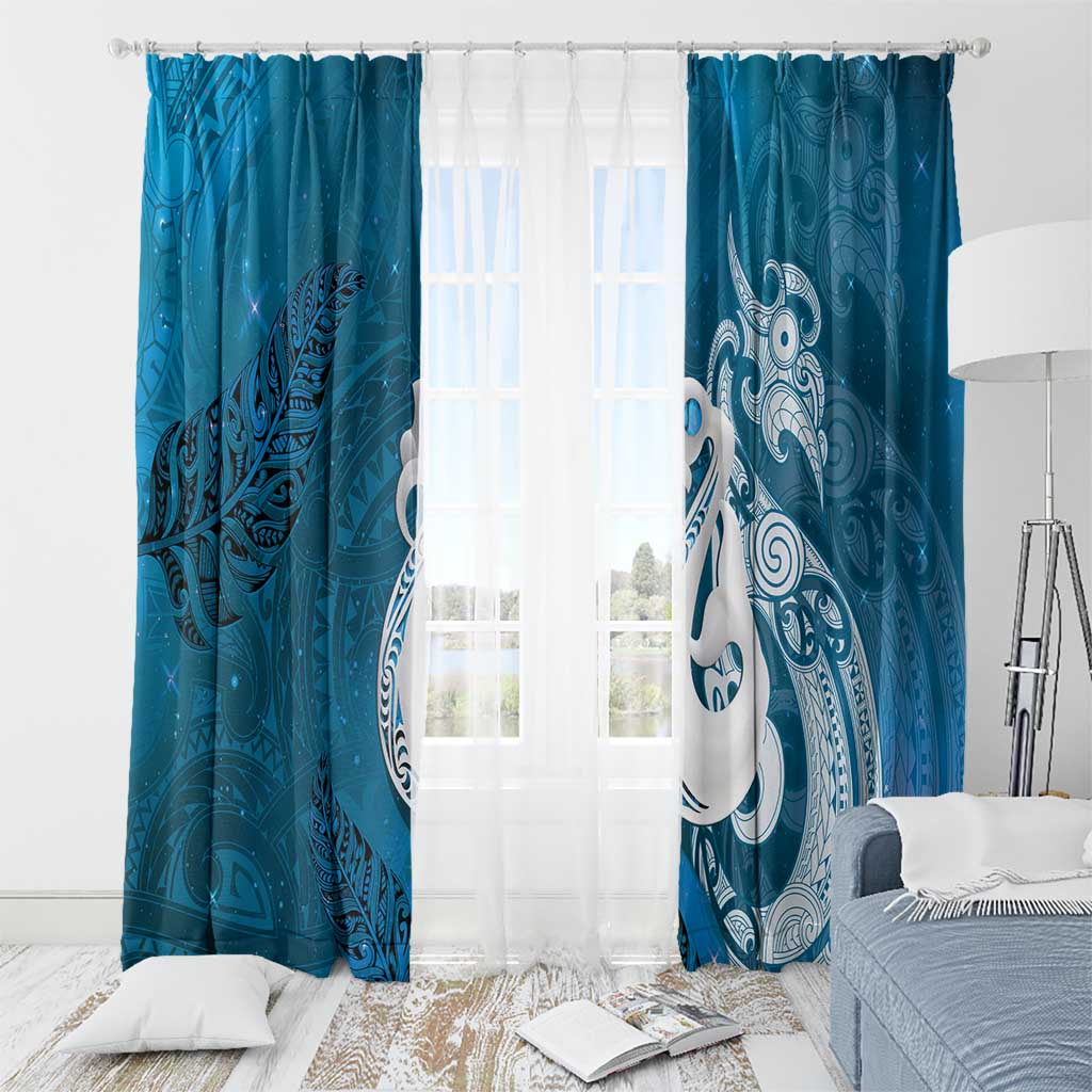 New Zealand Matariki Window Curtain Maori Manaia Galaxy Silver Fern Blue Color LT22 - Polynesian Pride