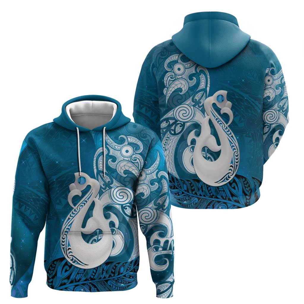 New Zealand Matariki Zip Hoodie Maori Manaia Galaxy Silver Fern Blue Color LT22 - Polynesian Pride