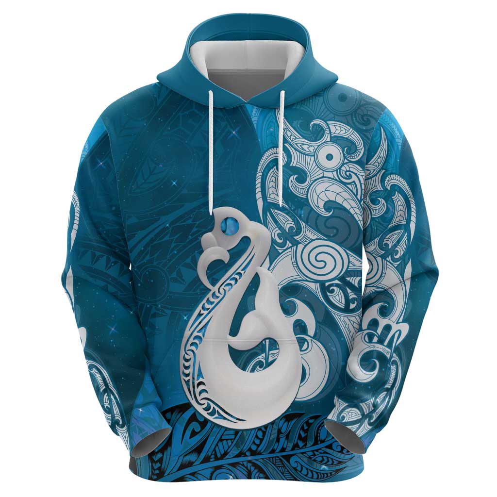 New Zealand Matariki Zip Hoodie Maori Manaia Galaxy Silver Fern Blue Color LT22 - Polynesian Pride