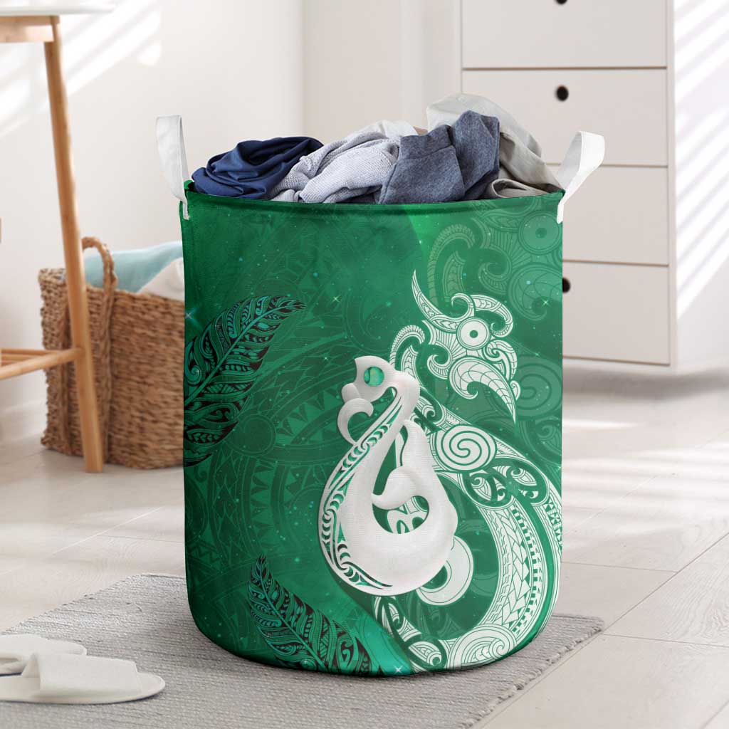 New Zealand Matariki Laundry Basket Maori Manaia Galaxy Silver Fern Green Color