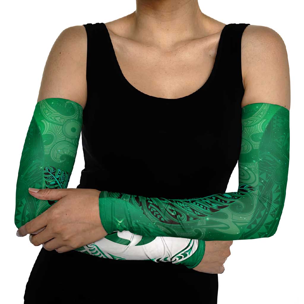 New Zealand Matariki Arm Sleeves Maori Manaia Galaxy Silver Fern Green Color LT22 - Polynesian Pride