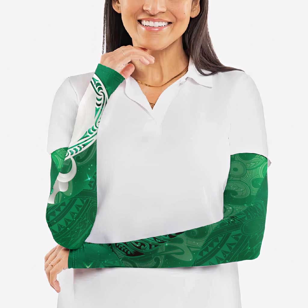 New Zealand Matariki Arm Sleeves Maori Manaia Galaxy Silver Fern Green Color LT22 - Polynesian Pride