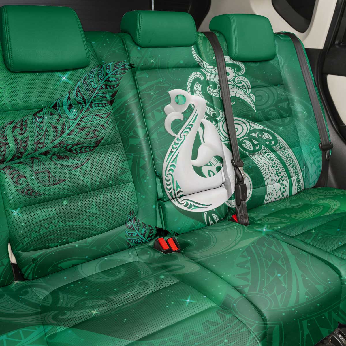 New Zealand Matariki Back Car Seat Cover Maori Manaia Galaxy Silver Fern Green Color LT22 - Polynesian Pride
