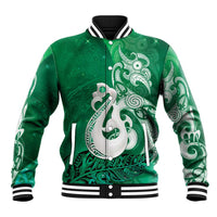 New Zealand Matariki Baseball Jacket Maori Manaia Galaxy Silver Fern Green Color LT22 Unisex Green - Polynesian Pride