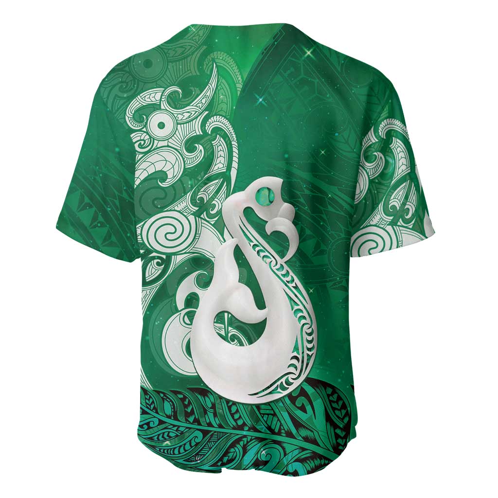 New Zealand Matariki Baseball Jersey Maori Manaia Galaxy Silver Fern Green Color LT22 - Polynesian Pride