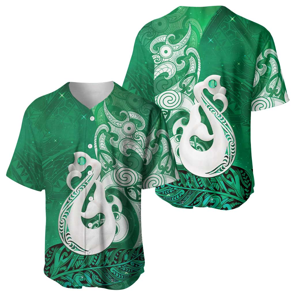 New Zealand Matariki Baseball Jersey Maori Manaia Galaxy Silver Fern Green Color LT22 - Polynesian Pride