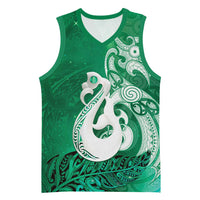 New Zealand Matariki Basketball Jersey Maori Manaia Galaxy Silver Fern Green Color LT22 Unisex Green - Polynesian Pride